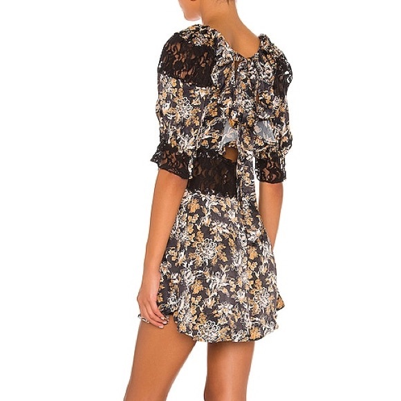 Free People Black Orange Floral Lace Short Sleeve Dress - Picture 7 of 12